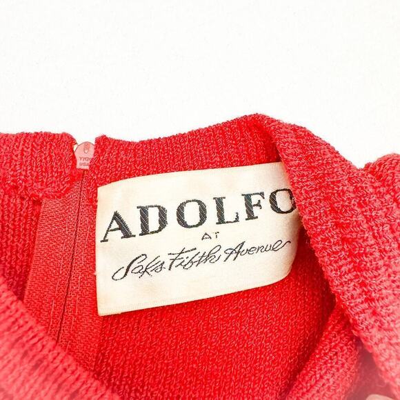 Adolfo Red Vintage Long Sleeve Modest Wool Dress Gold Buttons Size 8 - Picture 3 of 6